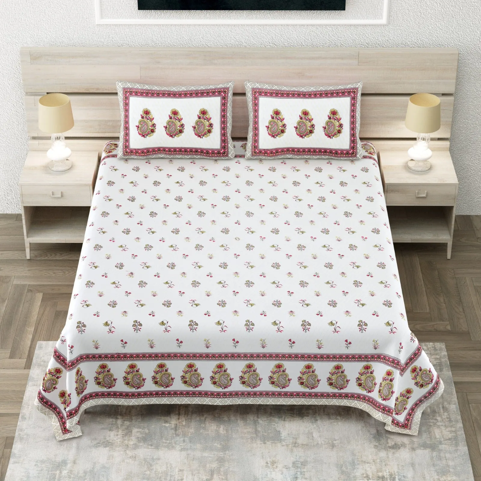 Maroon paisley king size bedsheet 108x108 wholesale Jaipur – Maroon Buti Kairi Border king size bedsheet 108x108 wholesale Jaipur – Sheesh Mahal collection