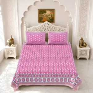 Pink buta double bedsheet 90x108 wholesale Jaipur – Pink Booti double bedsheet 90x108 wholesale Jaipur – Gulmohar collection
