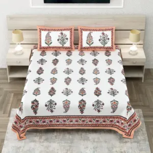 Rust mughal king size bedsheet 108x108 wholesale Jaipur – Rust Mughal Buta king size bedsheet 108x108 wholesale Jaipur – Sheesh Mahal collection