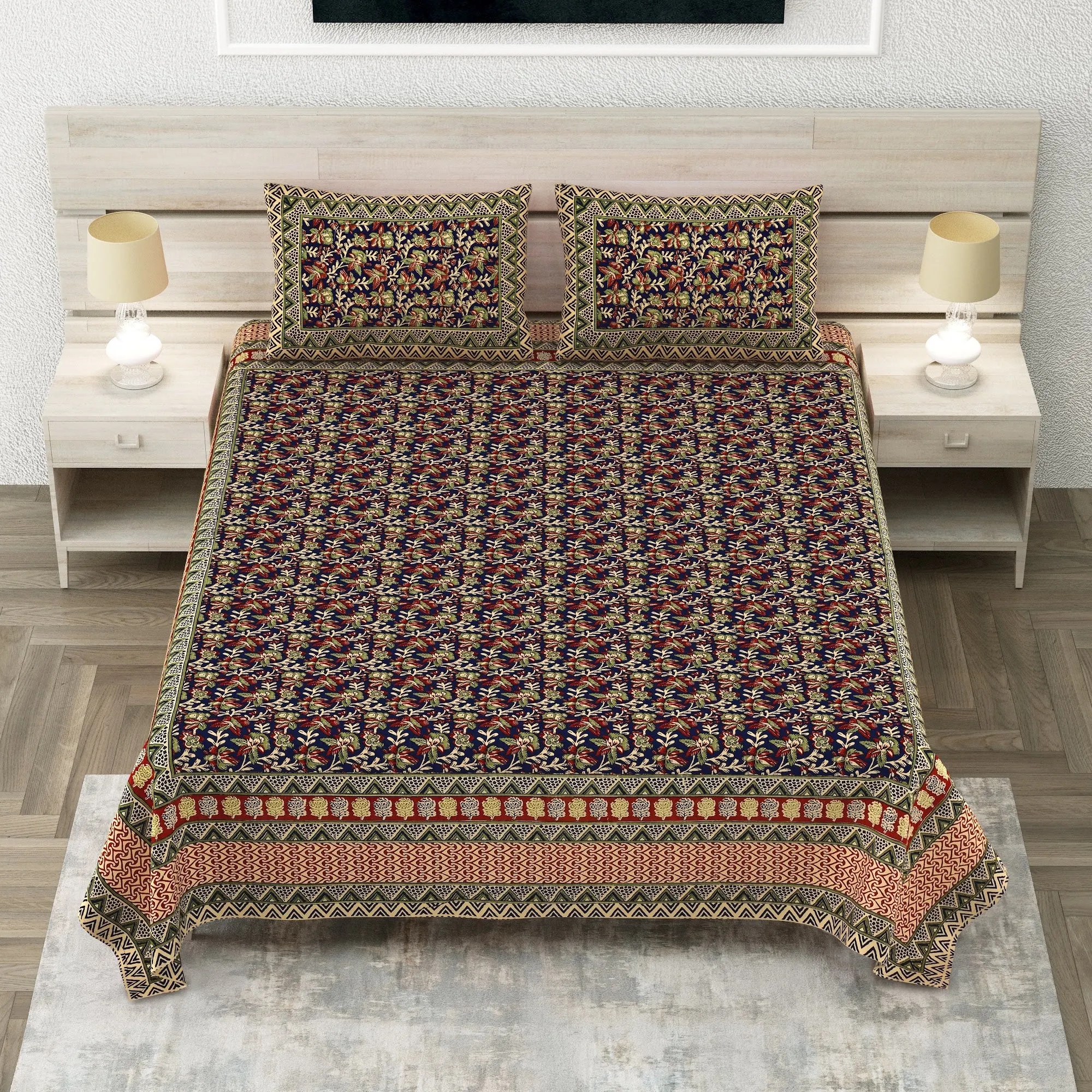 Olive kalamkari sanganeri double bedsheet 90x108 wholesale Jaipur – Olive Kalamkari Jaal double bedsheet 90x108 wholesale Jaipur – Sanganer Heritage collection