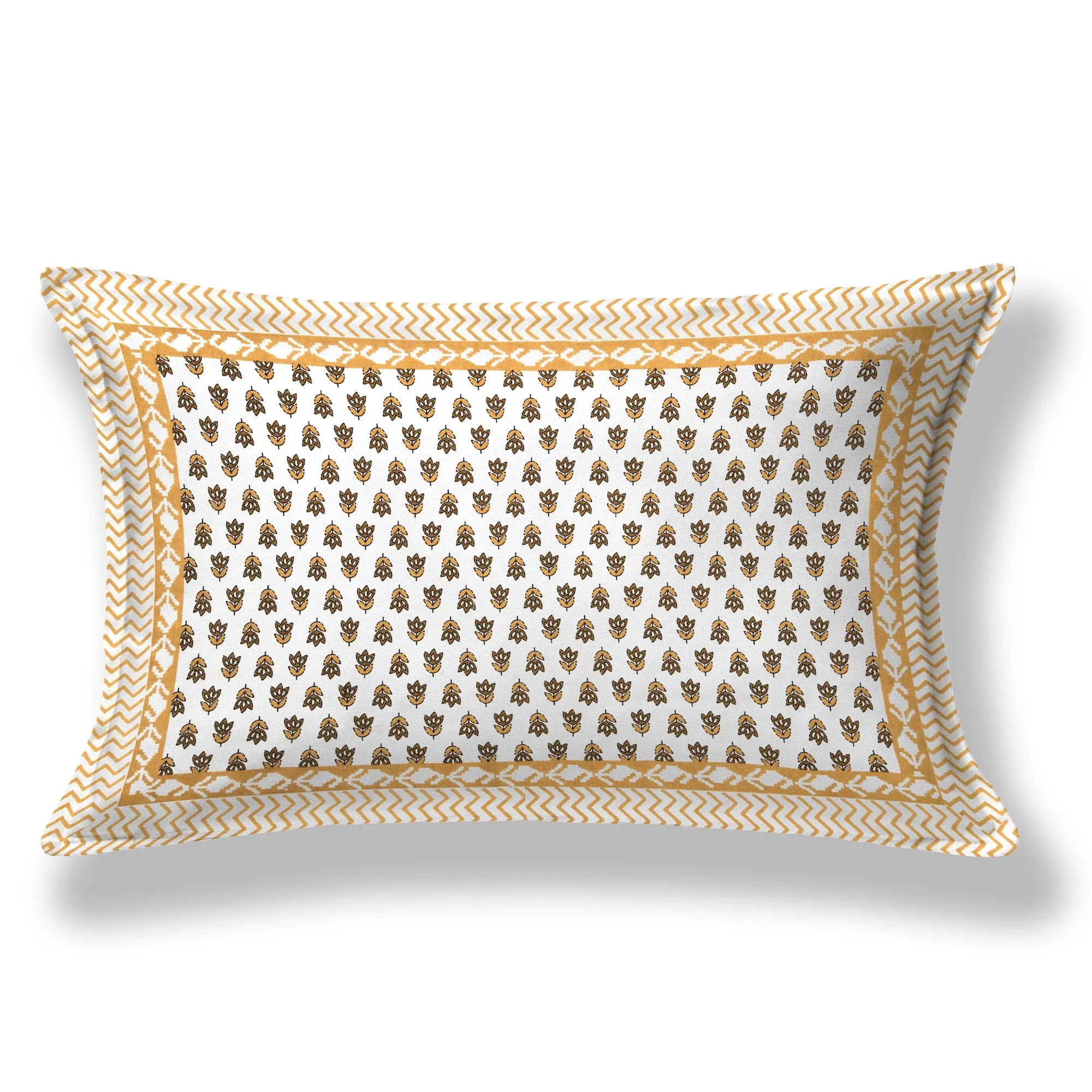 Mustard Mini Booti with Bel Border single bed cotton bedsheet 60x90 with pillow cover – mustard – Jaipur wholesale – image 2