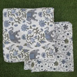 Blue Elephant Garden single dohar 58x87 wholesale Jaipur – Blue Elephant Garden reversible single bed dohar pack of 2 wholesale Jaipur – Mausam collection
