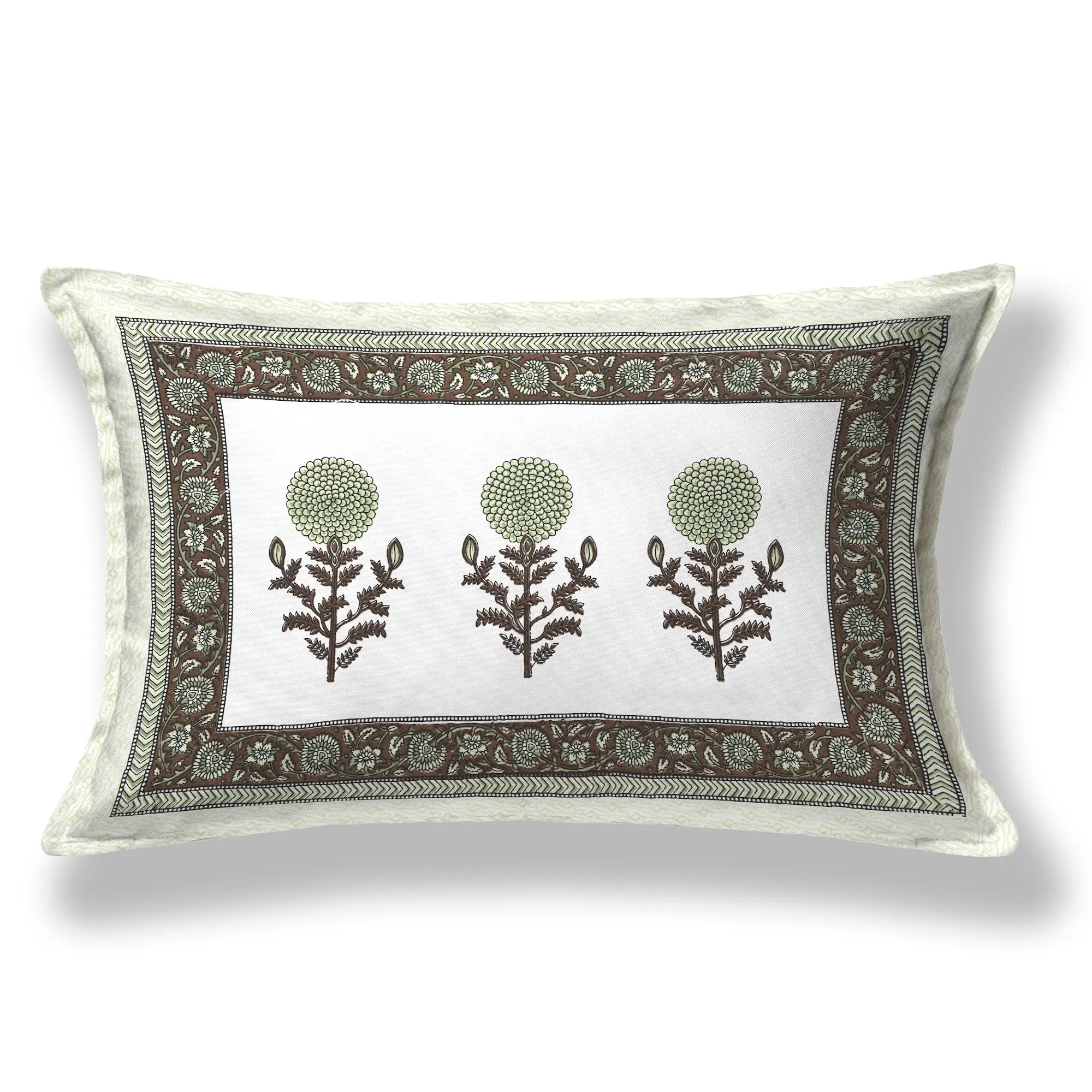 Olive Genda Phool Buta single bed cotton bedsheet 60x90 with pillow cover – olive green – Jaipur wholesale – image 2