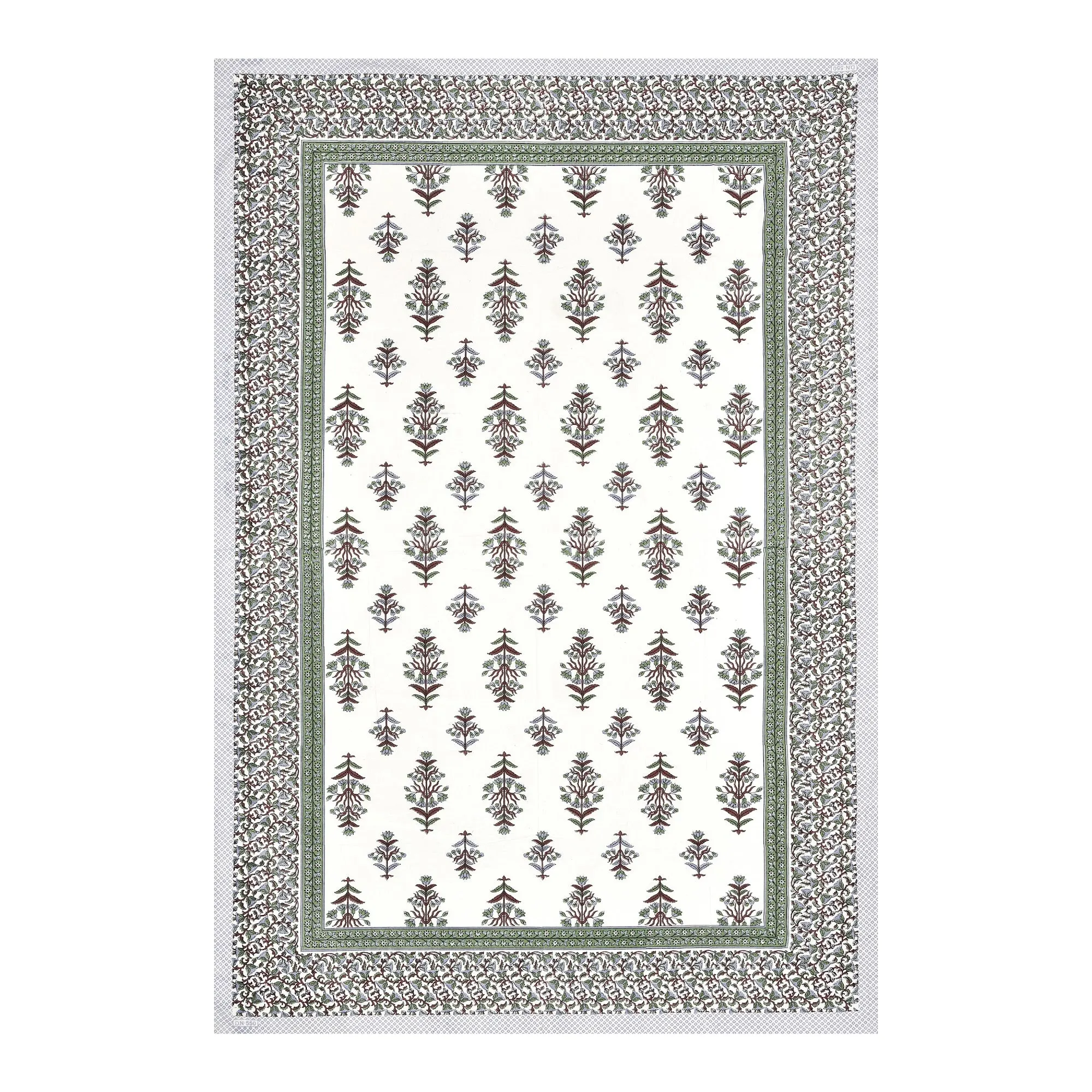 Green Border Mughal Booti single bed cotton bedsheet 60x90 with pillow cover – green – Jaipur wholesale – image 4