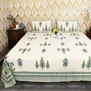 Green cypress king size bedsheet 108x108 wholesale Jaipur – Green Cypress Blue Flower king size bedsheet 108x108 wholesale Jaipur – Amer collection