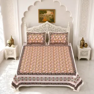 Rust floral jaal cotton bedsheet 90x108 wholesale Jaipur – Rust Floral Jaal double bedsheet 90x108 wholesale Jaipur – Gulmohar collection