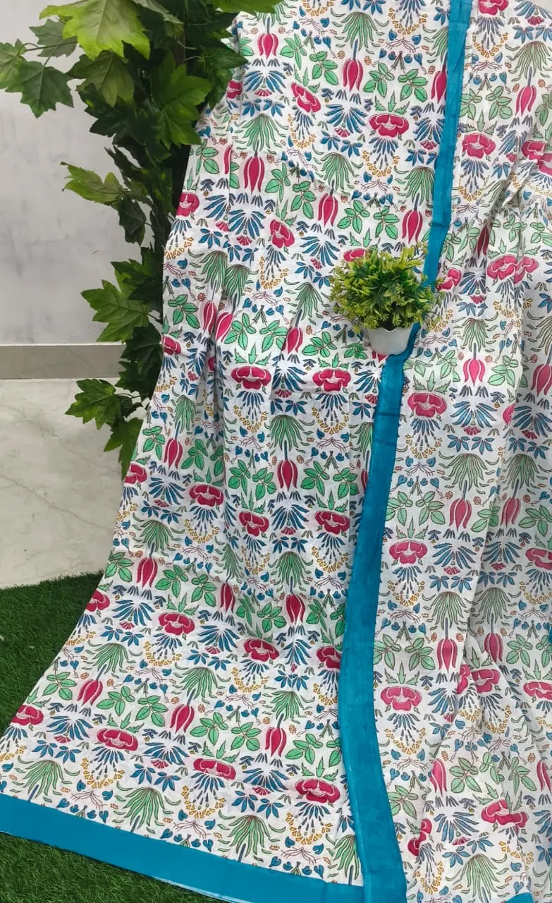 Tulip Jaal Blue Jaipuri razai wholesale Jaipur – Tulip Jaal Blue Border mulmul cotton quilt, reversible – Jal Mahal collection
