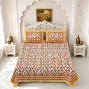 Orange jaal double bedsheet 90x108 90x108 wholesale Jaipur β Orange Floral Jaal double bedsheet 90x108 wholesale Jaipur β Gulmohar collection