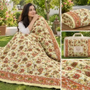 Ivory Rust Floral Jaipuri razai wholesale Jaipur – Ivory Rust Floral mulmul cotton quilt, reversible – Jal Mahal collection