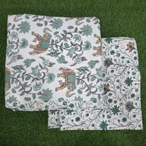Teal Elephant Floral single dohar 58x87 wholesale Jaipur – Teal Elephant Floral reversible single bed dohar pack of 2 wholesale Jaipur – Mausam collection