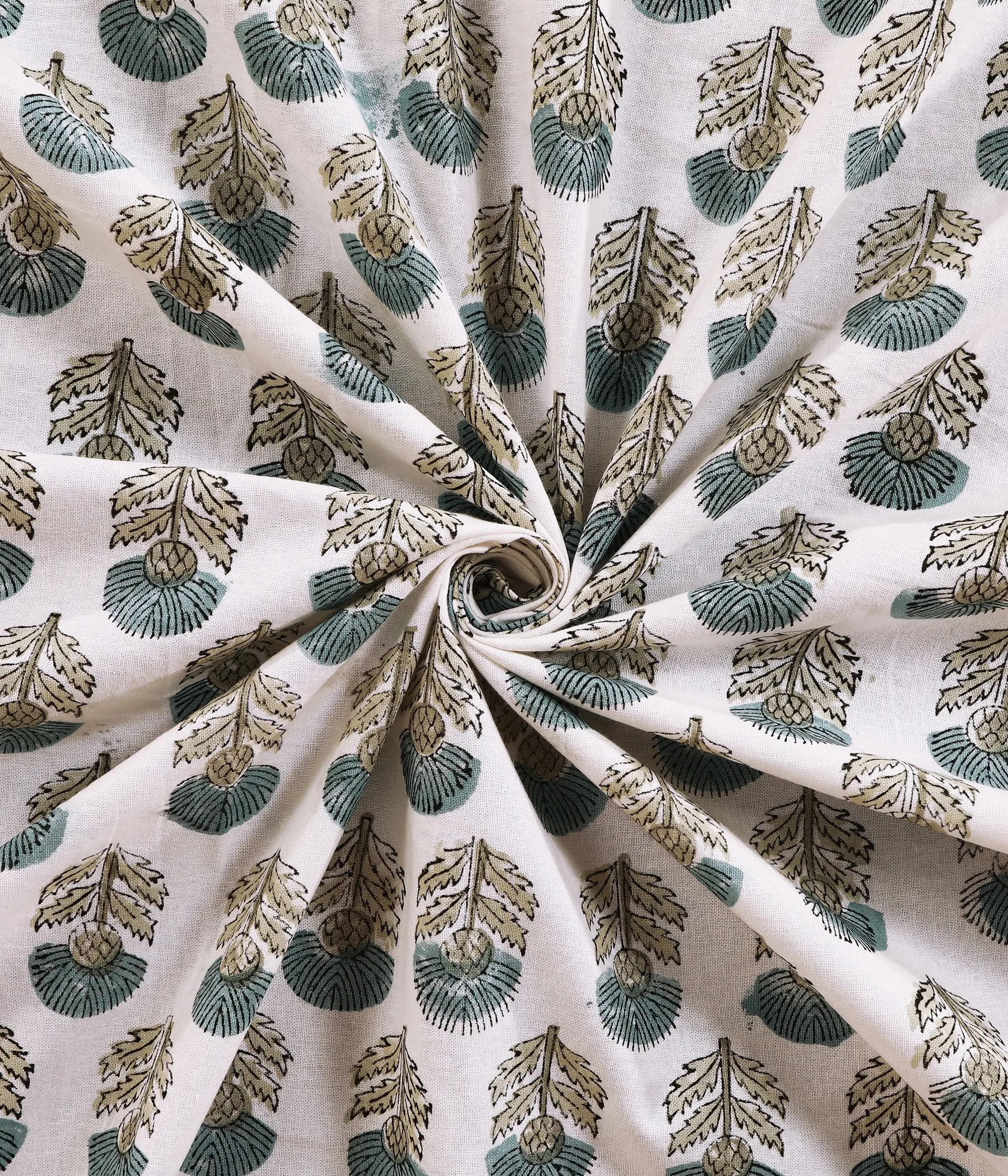 Sage Keri Jaal hand block printed double bedsheet 95x108 with 2 pillow covers – sage and grey – Jaipur wholesale – image 4