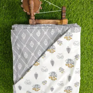 Grey floral double dohar 90x100 wholesale Jaipur – Grey Ikat Floral reversible double bed dohar 90x100 wholesale Jaipur – Barkha collection