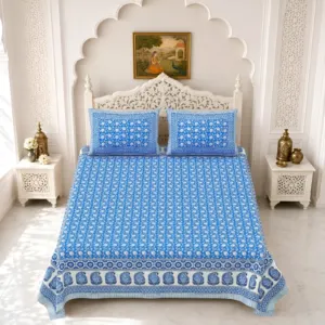 Blue buta double bedsheet 90x108 wholesale Jaipur – Blue Booti double bedsheet 90x108 wholesale Jaipur – Gulmohar collection