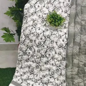 Charcoal Floral Vine Jaipuri razai wholesale Jaipur – Charcoal Floral Vine mulmul cotton quilt, reversible – Jal Mahal collection
