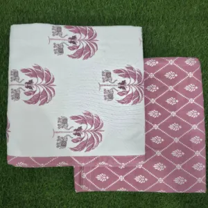 Pink Ikat Lotus Buta Reversible Single Bed Dohar Pack of 2, 58x87 (Mausam)