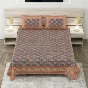 Indigo jaal sanganeri double bedsheet 90x108 wholesale Jaipur β Indigo Rust Jaal double bedsheet 90x108 wholesale Jaipur β Sanganer Heritage collection