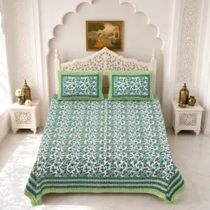 Green jaal double bedsheet 90x108 wholesale Jaipur – Green Floral Jaal double bedsheet 90x108 wholesale Jaipur – Gulmohar collection