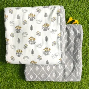 Grey mughal single dohar 58x87 wholesale Jaipur – Grey Mughal Buta reversible single bed dohar pack of 2 wholesale Jaipur – Mausam collection