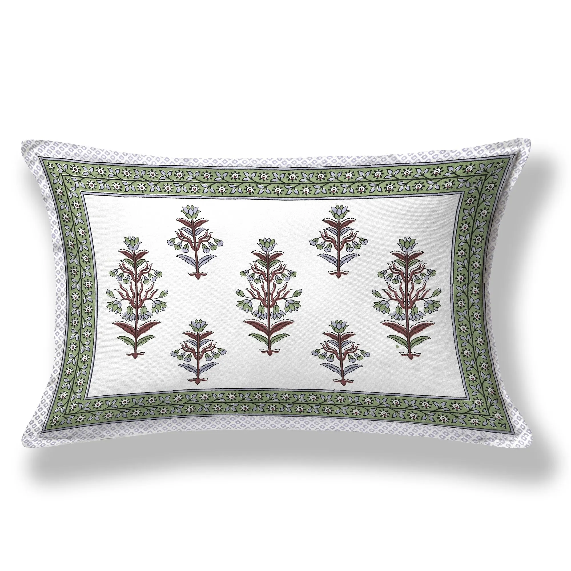 Green Border Mughal Booti single bed cotton bedsheet 60x90 with pillow cover – green – Jaipur wholesale – image 2