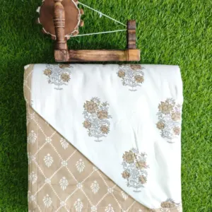 Peach Mughal Buta Reversible Double Bed Dohar 90x100 Dull Cotton (Barkha)
