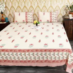 Pink floral king size bedsheet 108x108 wholesale Jaipur – Pink Floral Border Buti king size bedsheet 108x108 wholesale Jaipur – Amer collection