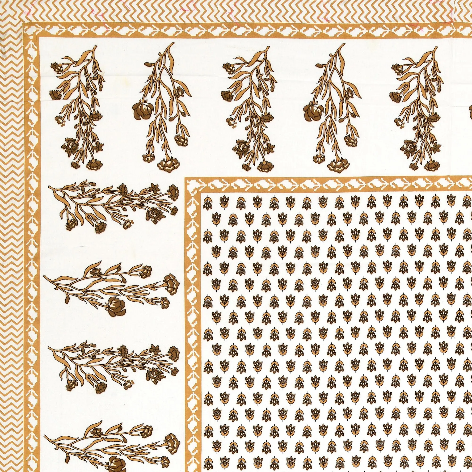 Mustard Mini Booti with Bel Border single bed cotton bedsheet 60x90 with pillow cover – mustard – Jaipur wholesale – image 3