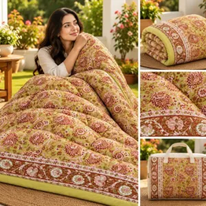 Olive Gold Floral Jaipuri razai wholesale Jaipur – Olive Gold Floral mulmul cotton quilt, reversible – Jal Mahal collection