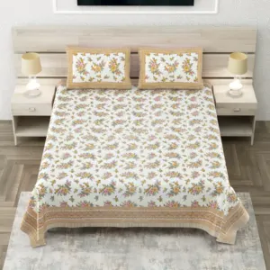 Beige paisley king size bedsheet 108x108 wholesale Jaipur – Beige Kairi Paisley king size bedsheet 108x108 wholesale Jaipur – Sheesh Mahal collection