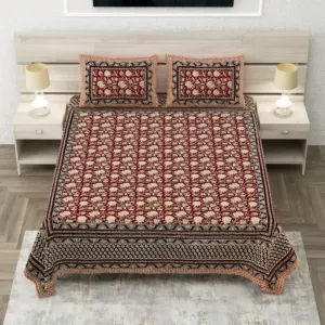 Black jaal sanganeri double bedsheet 90x108 wholesale Jaipur – Black Maroon Floral Jaal double bedsheet 90x108 wholesale Jaipur – Sanganer Heritage collection