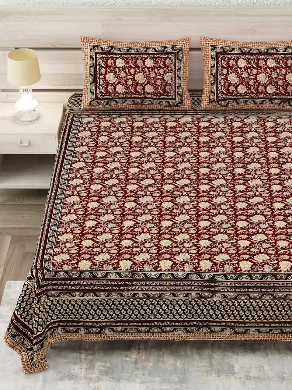 Black Maroon Floral Jaal double bedsheet 90x108 wholesale Jaipur – Sanganer Heritage collection – view 2