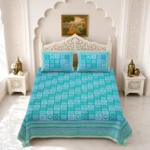 Aqua Check double bedsheet 90x108 wholesale Jaipur – Gulmohar collection