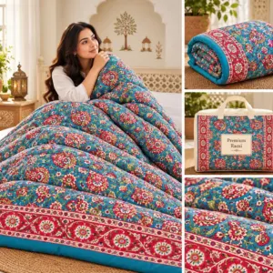 Teal Red Floral Jaipuri razai wholesale Jaipur – Teal Red Floral mulmul cotton quilt, reversible – Jal Mahal collection