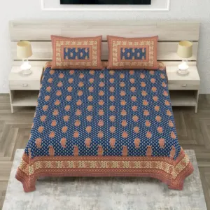 Indigo rust buta sanganeri double bedsheet 90x108 wholesale Jaipur β Indigo Rust Booti double bedsheet 90x108 wholesale Jaipur β Sanganer Heritage collection
