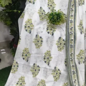 White Olive Buta Jaipuri razai wholesale Jaipur – White Olive Buta Grey Border mulmul cotton quilt, reversible – Jal Mahal collection