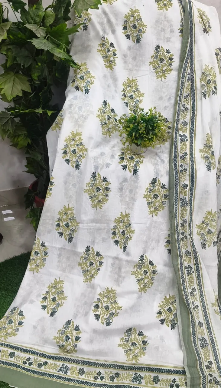 White Olive Buta Jaipuri razai wholesale Jaipur – White Olive Buta Grey Border mulmul cotton quilt, reversible – Jal Mahal collection