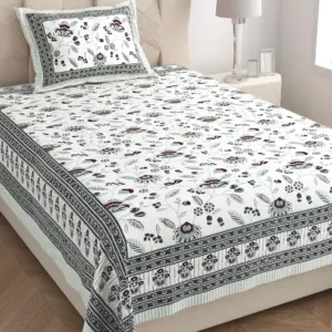 Grey vine single bedsheet 60x90 wholesale Jaipur – Grey Plum Phool Bel single bed cotton bedsheet 60x90 with pillow cover – grey and plum – Jaipur wholesale