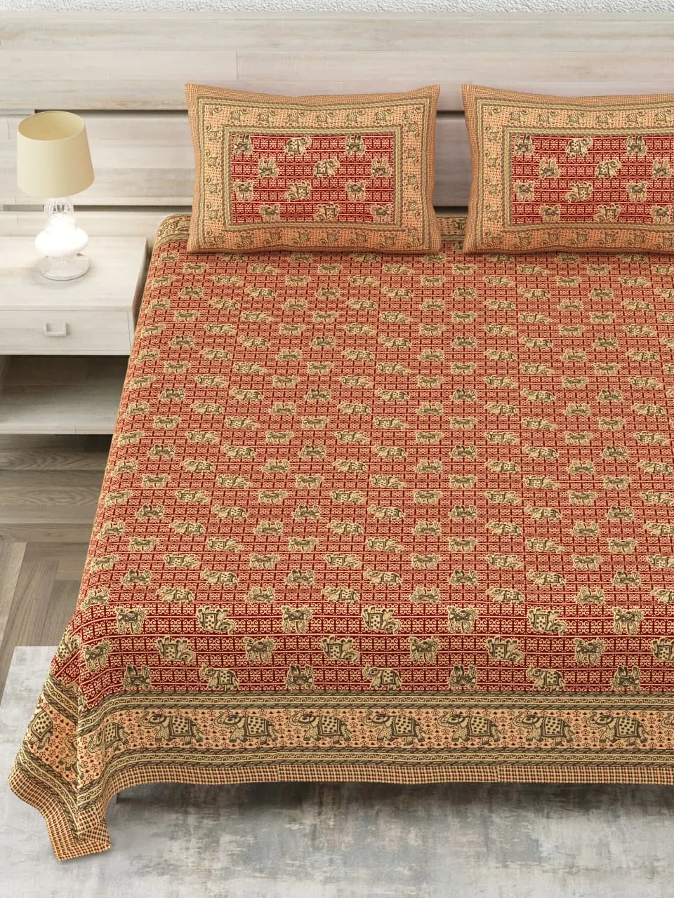 Orange Red Bagru Jaal double bedsheet 90x108 wholesale Jaipur – Sanganer Heritage collection – view 2