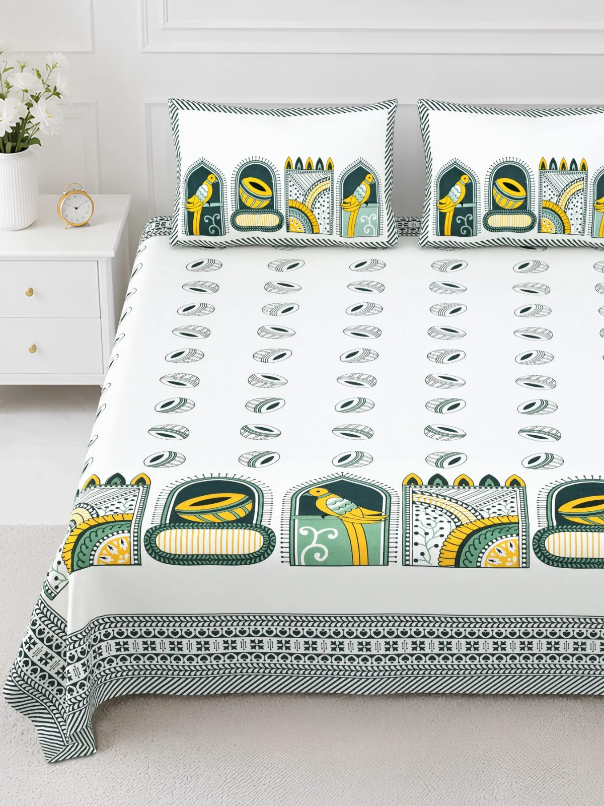 Green Mughal Arch printed cotton double bedsheet 90x108 wholesale Jaipur – Rangeela collection – view 2