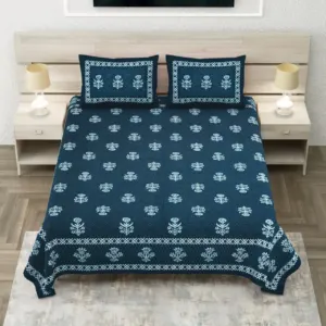 Indigo Tree Buta Sanganeri Print Pure Cotton Double Bedsheet 90x108 (Sanganer Heritage)