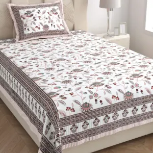 Rose rose single bedsheet 60x90 wholesale Jaipur – Rose Phool Bel single bed cotton bedsheet 60x90 with pillow cover – rose – Jaipur wholesale