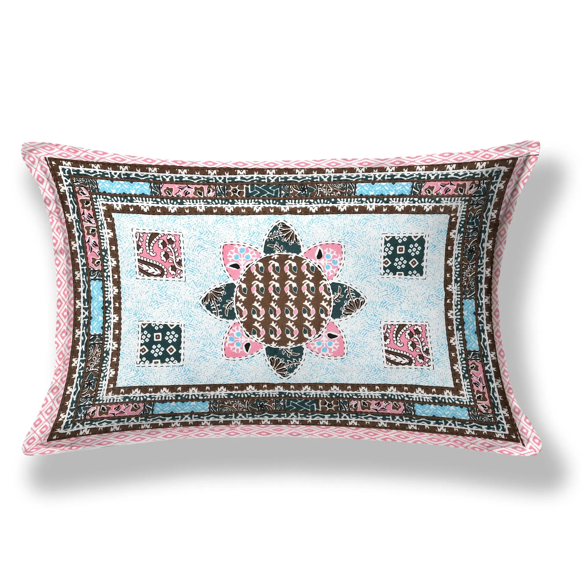 Rose Patchwork Mandala single bed cotton bedsheet 60x90 with pillow cover – rose – Jaipur wholesale – image 2