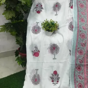 White Lotus Buta Jaipuri razai wholesale Jaipur – White Lotus Buta Pink Border mulmul cotton quilt, reversible – Jal Mahal collection