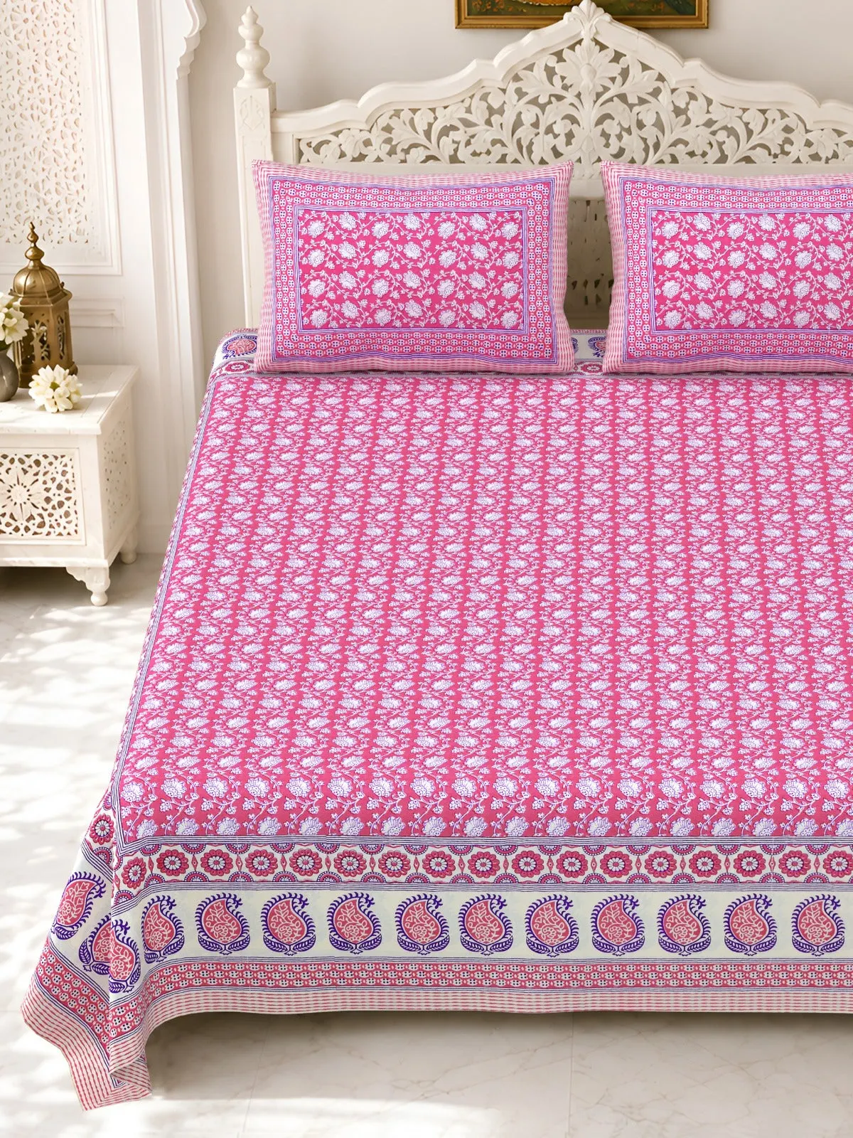 Pink Booti double bedsheet 90x108 wholesale Jaipur – Gulmohar collection – view 2
