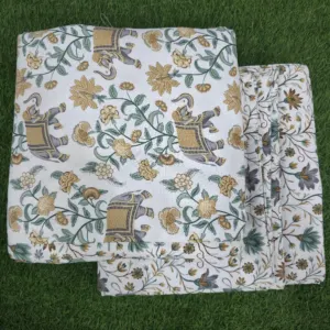 Mustard Elephant Floral single dohar 58x87 wholesale Jaipur – Mustard Elephant Floral reversible single bed dohar pack of 2 wholesale Jaipur – Mausam collection