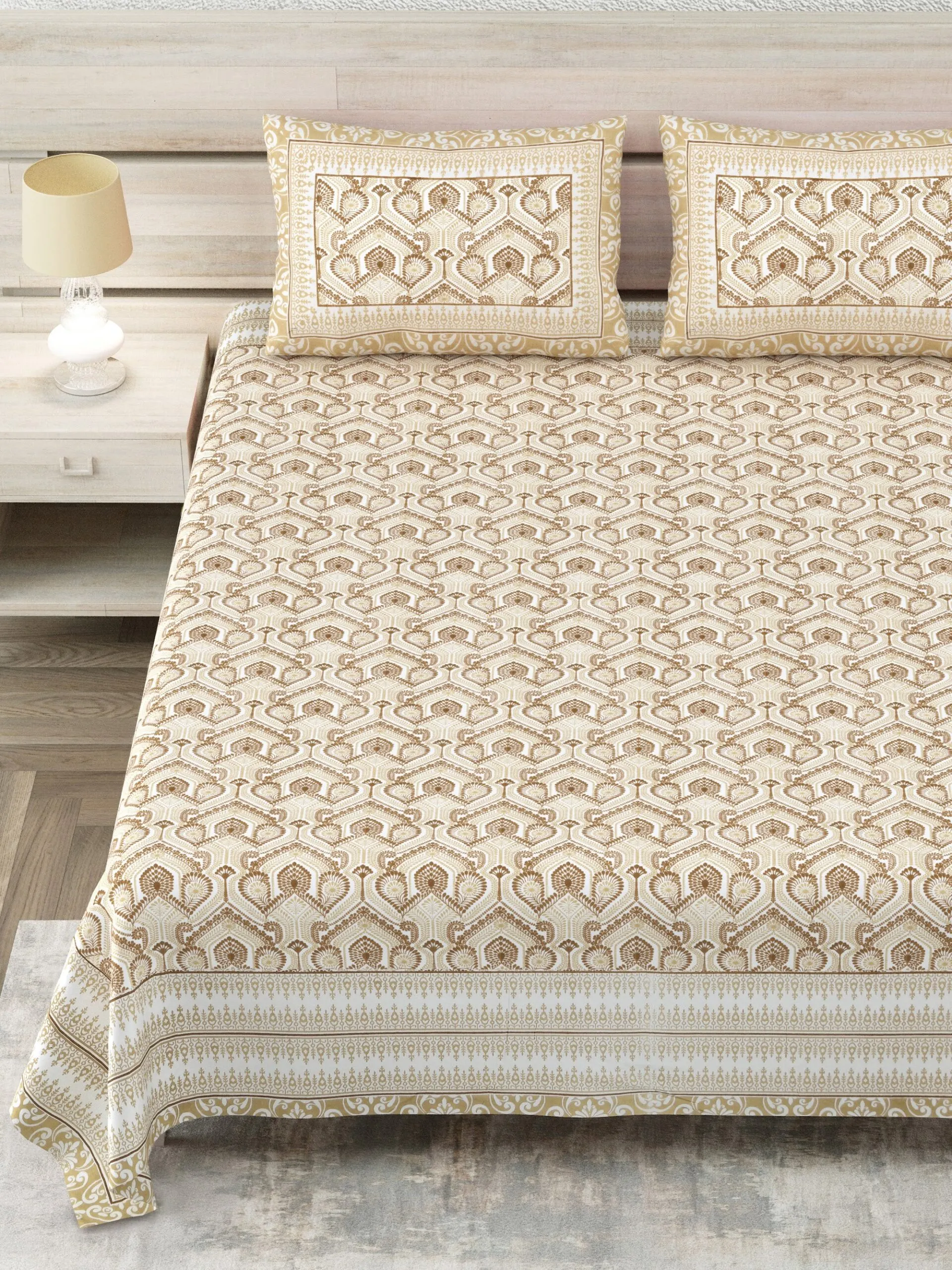 Beige Floral Jaal king size bedsheet 108x108 wholesale Jaipur – Sheesh Mahal collection – view 2