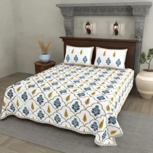 Mustard mughal double bedsheet 90x108 wholesale Jaipur β Mustard Mughal Trellis printed cotton double bedsheet 90x108 wholesale Jaipur β Rangeela collection