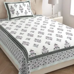 Grey mughal single bedsheet 60x90 wholesale Jaipur – Grey Border Mughal Booti single bed cotton bedsheet 60x90 with pillow cover – grey – Jaipur wholesale