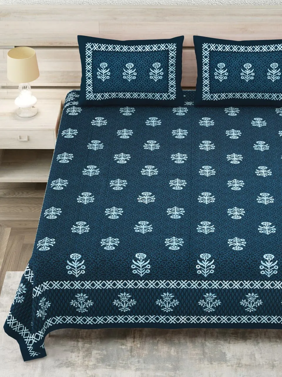 Indigo Tree Buta double bedsheet 90x108 wholesale Jaipur – Sanganer Heritage collection – view 2
