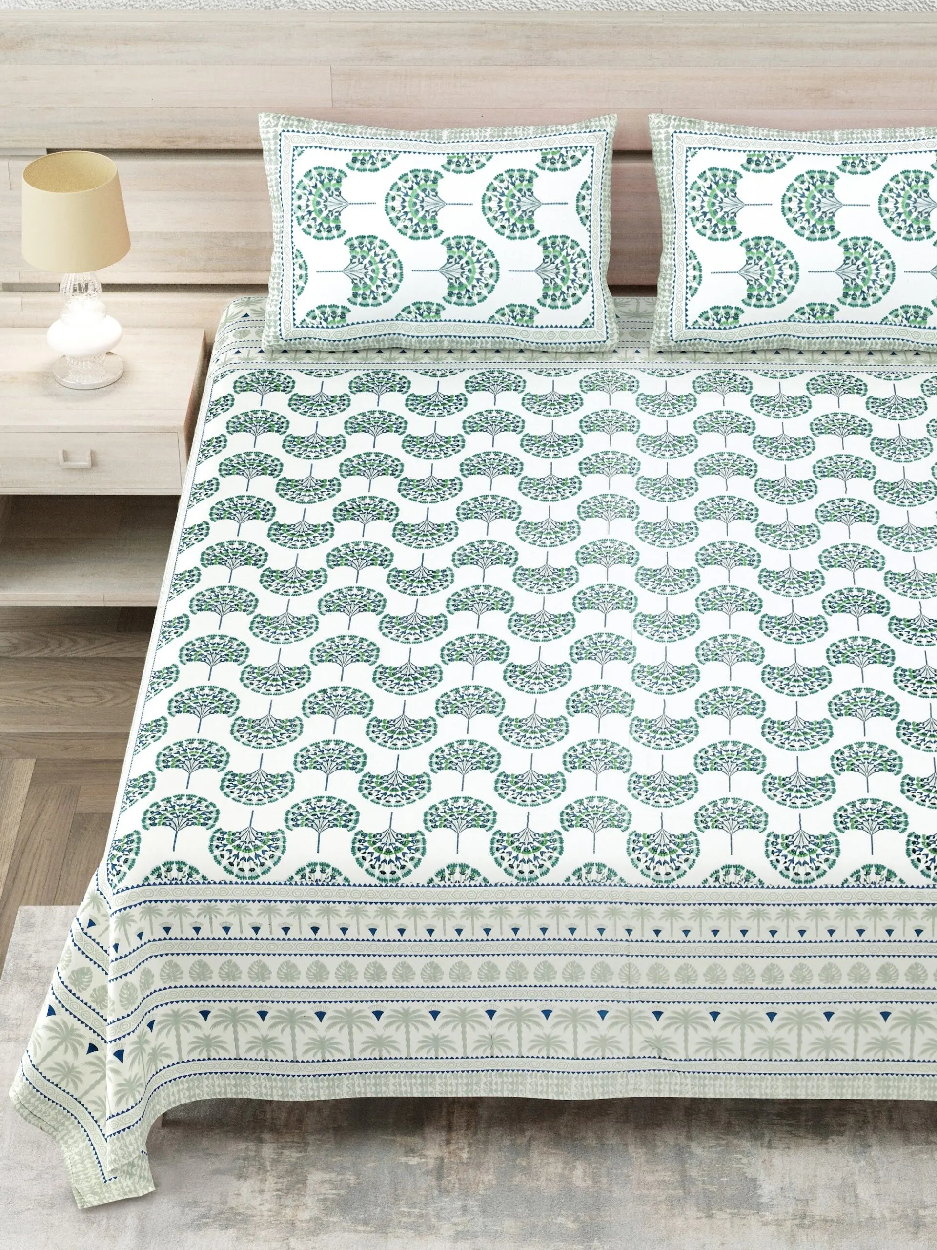 Aqua Floral Jaal king size bedsheet 108x108 wholesale Jaipur – Sheesh Mahal collection – view 2