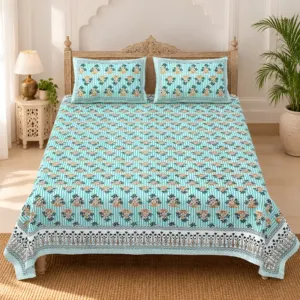 Firozi Chhota Buta pure cotton double bedsheet 90x108 wholesale Jaipur